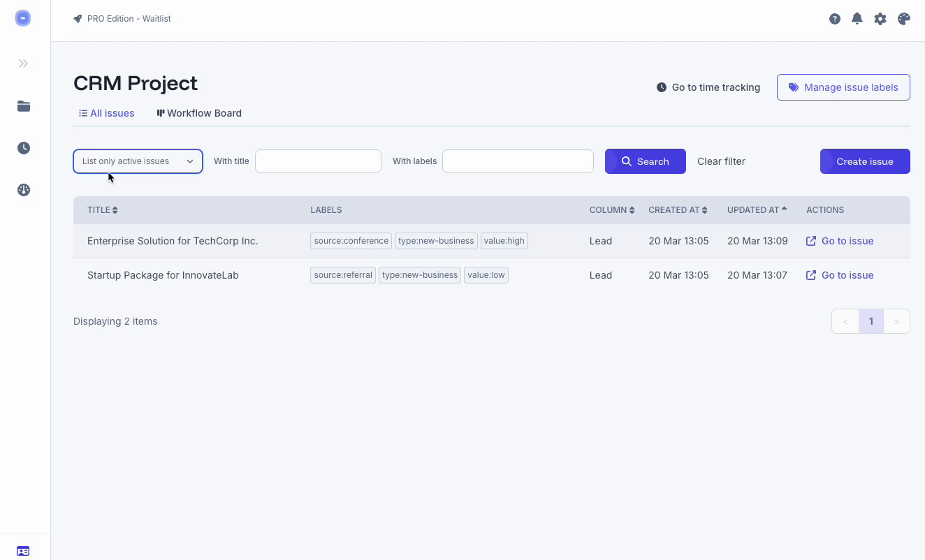 Eigenfocus - Issue list