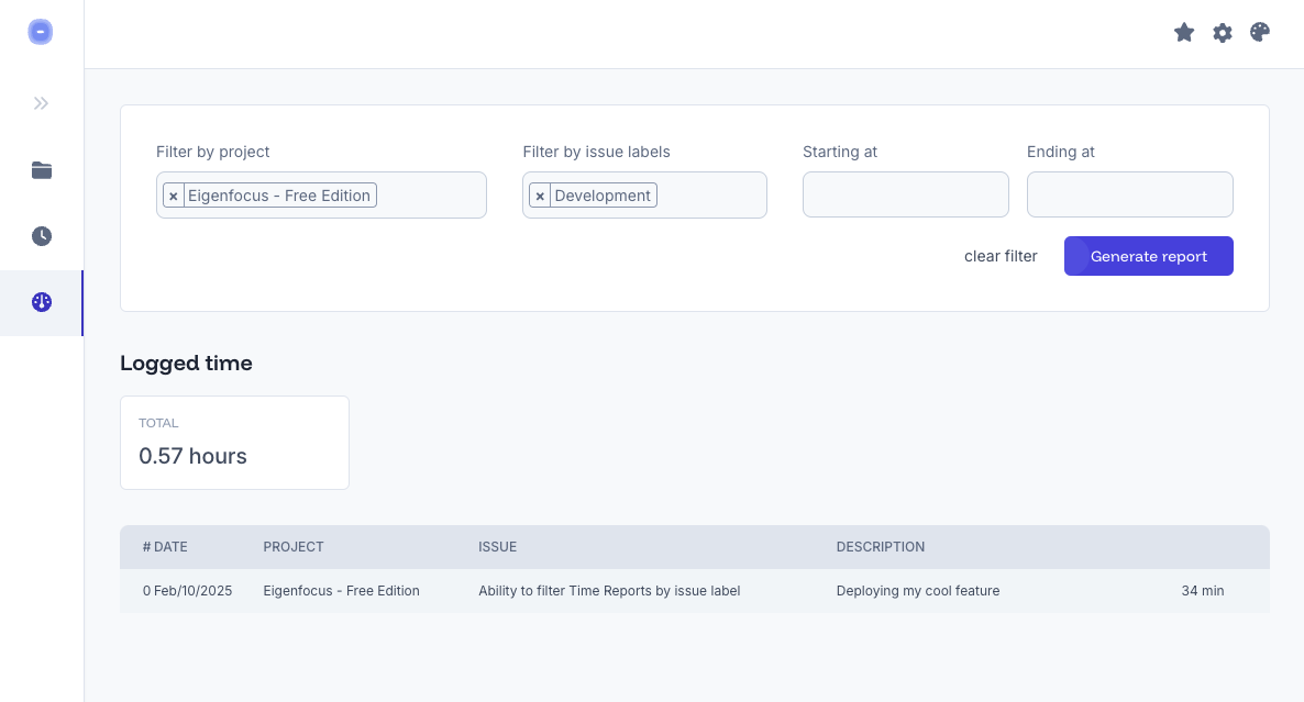 Eigenfocus Time Report by Labels